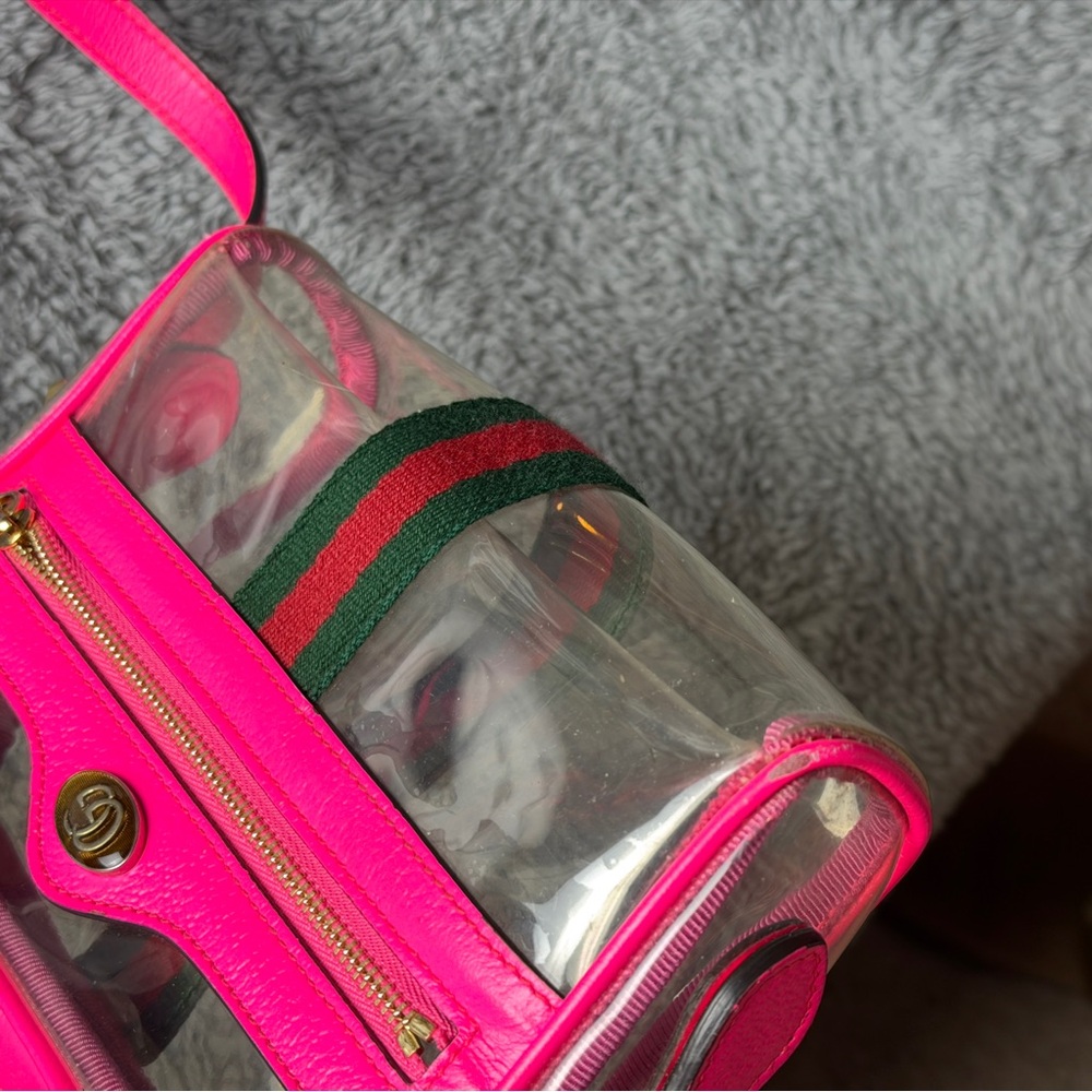 Authentic Gucci Ophidia Mini Transparent Crossbody Bag in Fluorescent Pink - Picture 12 of 15